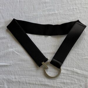 Chico's Black Boho Belt with Silver Ring Buckle